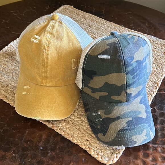 “TWO” women’s distressed ball caps adjustable & made for pony tails. “New” - Picture 6 of 8